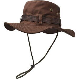 Unisex Coffee Wide Brim Boonie With Chin Strap Adjustable Classic Cowboy Hat